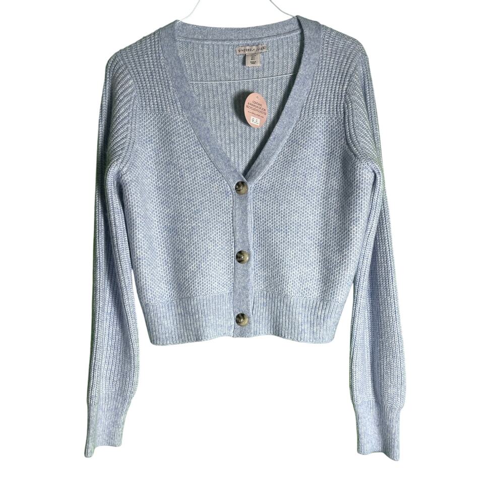 Sincerely Jules Medium Periwinkle 3 Button Cropped Cardigan Long Sleeve Size L